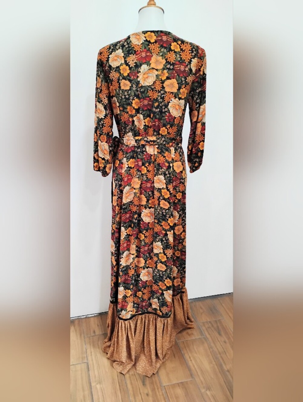 VINTAGE FARM RIO WRAP DRESS WITH LEOPARD RUFFLE HEM - Picture 6 of 14
